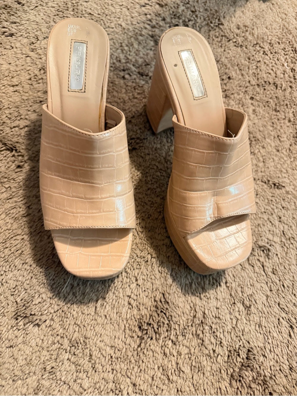 Primark Nude Croc-Embossed Platform Mules